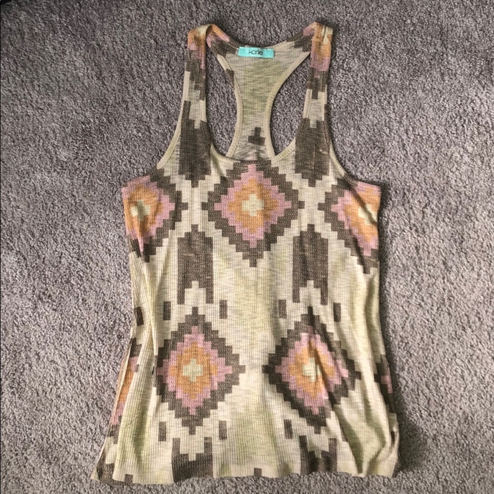 KARLIE soft ribbed aztec print tank neutral color